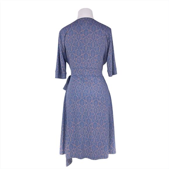 TOAD&CO Cue Wrap Cafe Dress w/ Attached Belt & Pockets Blue/Orange Size S - Picture 6 of 8